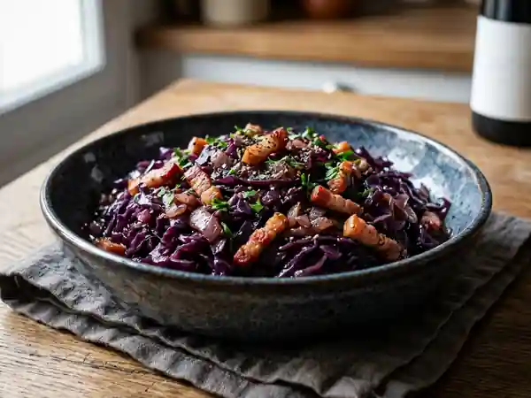 Chou rouge confit au lard fumé et vin rouge - Photo de présentation