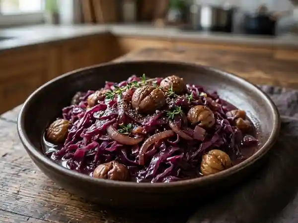 Chou rouge mijoté aux marrons et vin rouge, recette savoureuse et facile - Photo de présentation