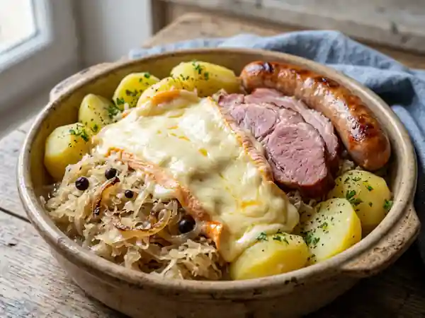 Choucroute Alsacienne au Munster Fondant : Recette Traditionnelle et Savoureuse - Photo de présentation
