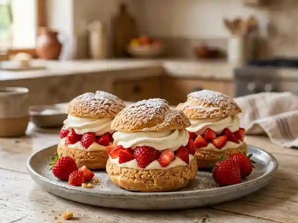 Choux craquants chantilly vanille et fraises - Photo de présentation