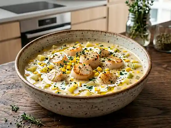 Chowder onctueux maïs et pétoncles nacrés - Photo de présentation