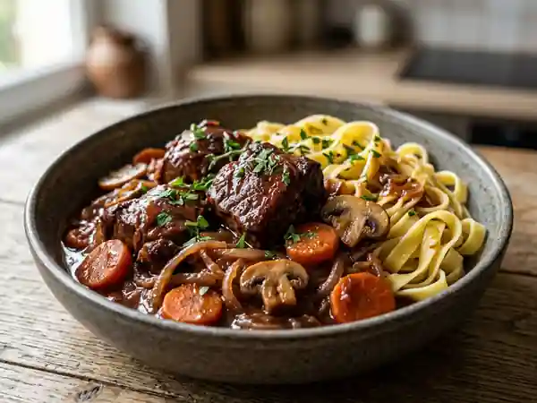 Civet de porcelet fondant au vin rouge intense - Photo de présentation