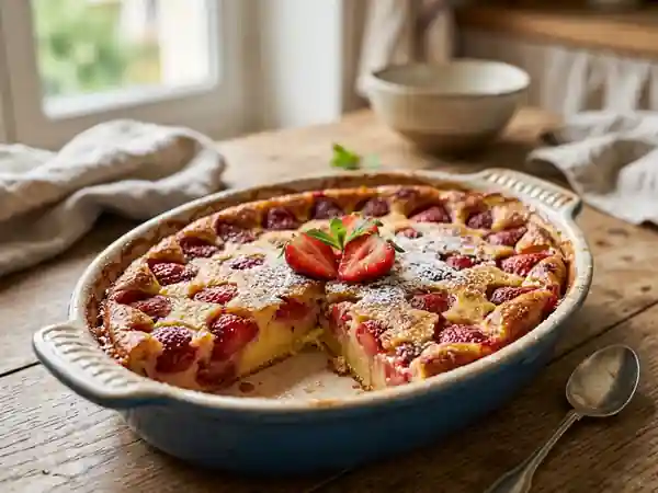 Clafoutis aux fraises fondant et vanillé - Photo de présentation