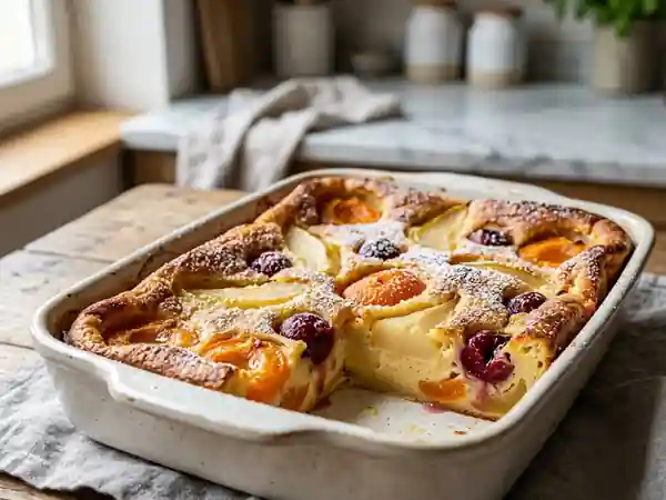 Clafoutis aux poires, abricots ou cerises : dessert fondant et fruité - Photo de présentation