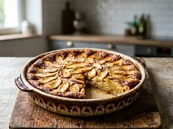 Clafoutis aux pommes fondant au Calvados : dessert gourmand et parfumé - Photo de présentation