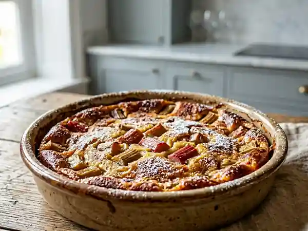 Clafoutis fondant à la rhubarbe : dessert gourmand et acidulé - Photo de présentation