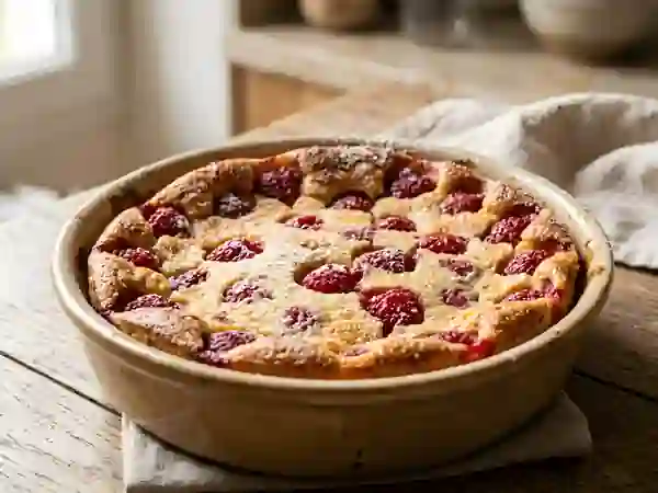Clafoutis fondant aux framboises fraîches - Photo de présentation