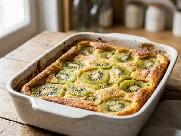 Clafoutis fondant aux kiwis acidulés et kirsch - Photo de présentation