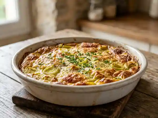 Clafoutis de poireaux crémeux et doré - Photo de présentation