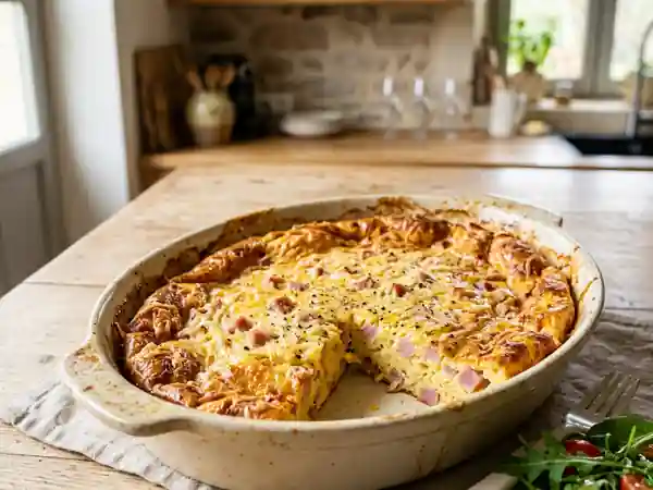 Clafoutis salé au jambon fondant et fromage - Photo de présentation