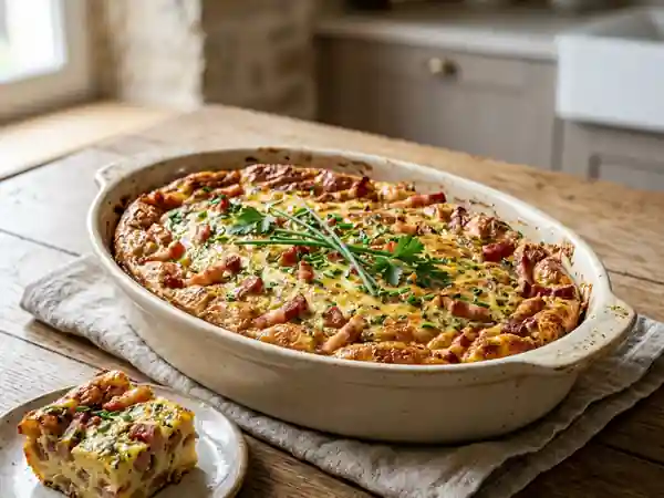 Clafoutis salé aux lardons et fines herbes : recette facile et gourmande - Photo de présentation