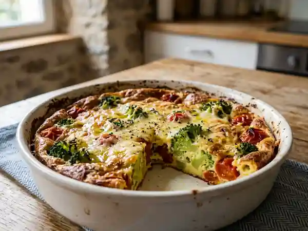 Clafoutis savoureux aux brocolis et tomates cerises - Photo de présentation