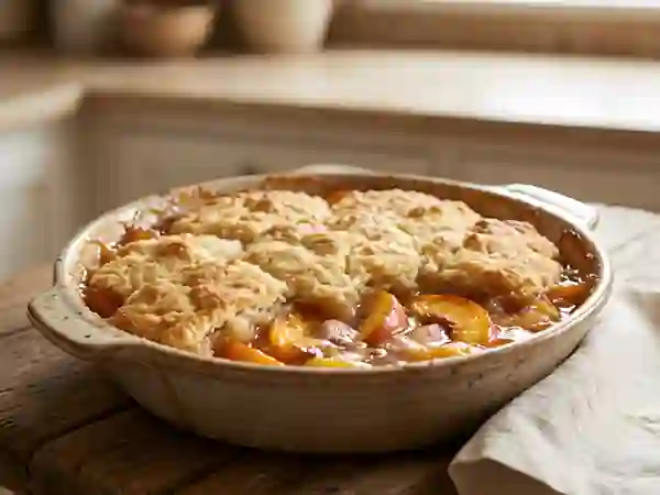 Cobbler aux pêches fondant et croustillant - Photo de présentation