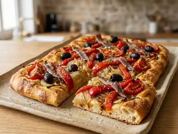 Coca espagnole croustillante aux légumes rôtis - Photo de présentation