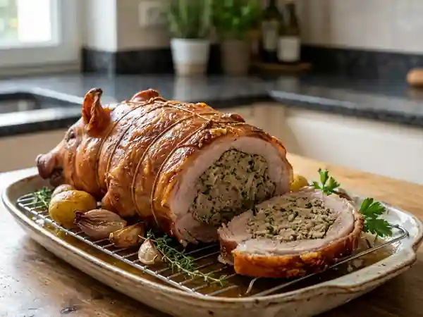 Cochon de lait farci rôti à la perfection : recette traditionnelle savoureuse - Photo de présentation