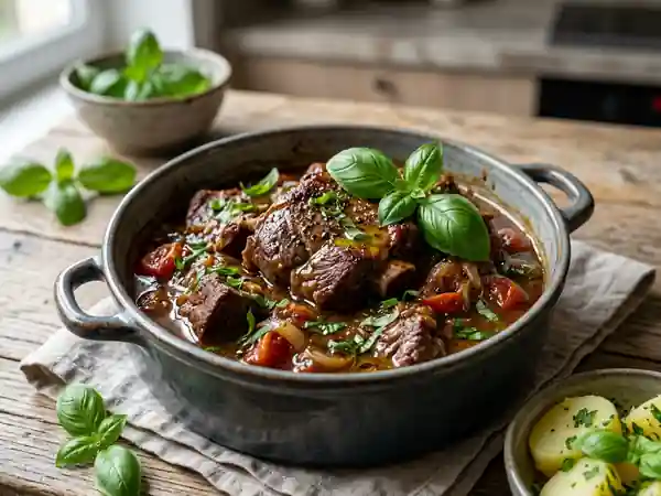 Cocotte d'agneau fondante au basilic frais - Photo de présentation