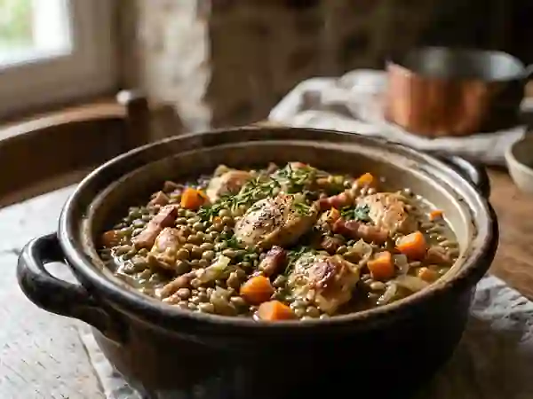 Cocotte de Lentilles au Poulet et Lard Fumé - Photo de présentation