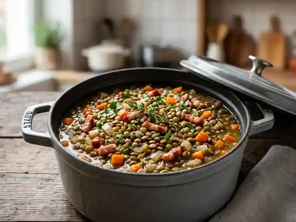 Cocotte fondante de lentilles aux lardons fumés - Photo de présentation