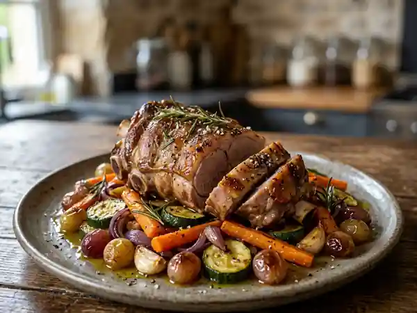 Agneau rôti au romarin et raisins fondants - Photo de présentation