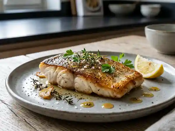 Filet de chimère poêlé à l'ail et au thym - Photo de présentation