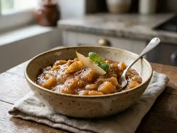 Compote de poires aux épices douces, dessert léger et parfumé - Photo de présentation
