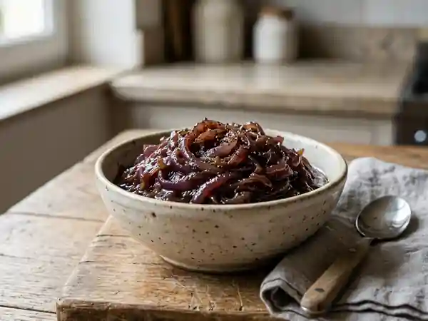 Compote d'oignons rouges maison : recette facile et savoureuse - Photo de présentation