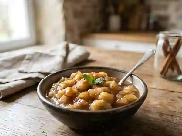 Compote fondante pomme banane au thé noir - Photo de présentation