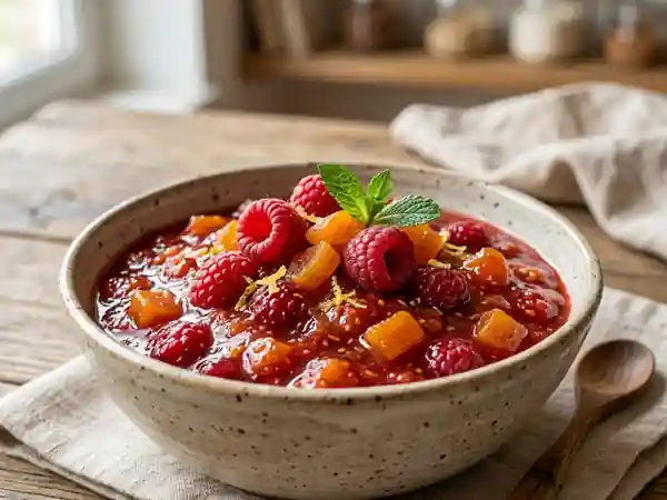 Compote veloutée framboise et abricots secs - Photo de présentation