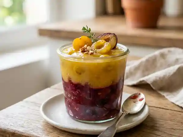Compote fondante prunes et mirabelles bicolore - Photo de présentation