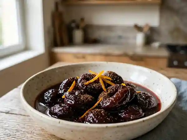 Pruneaux fondants au vin rouge épicé - Photo de présentation
