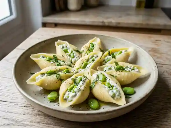 Conchiglie onctueuses au Carré Frais et fèves - Photo de présentation