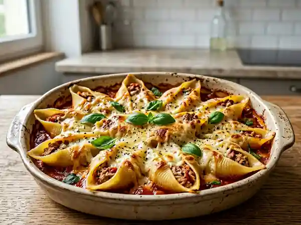 Conchiglioni farcis au thon et sauce tomate maison - Photo de présentation