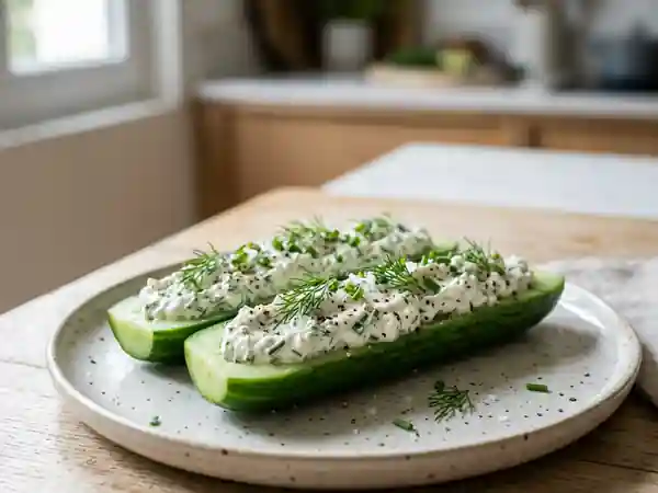 Concombres farcis au fromage frais et herbes fraîches : recette simple et gourmande - Photo de présentation