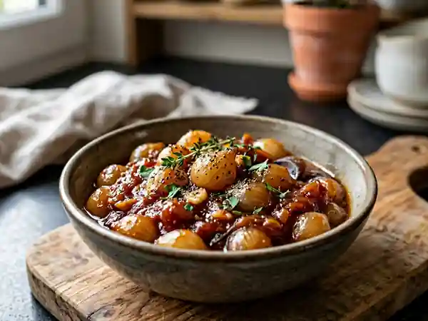 Confit d'oignons grelots à la tomate : recette savoureuse et facile - Photo de présentation