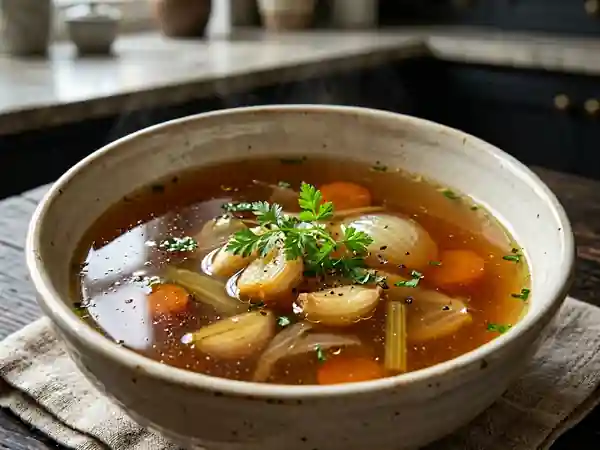Consommé à l'ail doux : soupe claire et parfumée pour réchauffer vos soirées - Photo de présentation