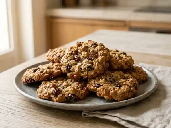 Cookies sains aux flocons d’avoine et raisins secs, snack énergétique - Photo de présentation