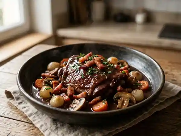 Coq au vin traditionnel maison : recette facile et savoureuse - Photo de présentation