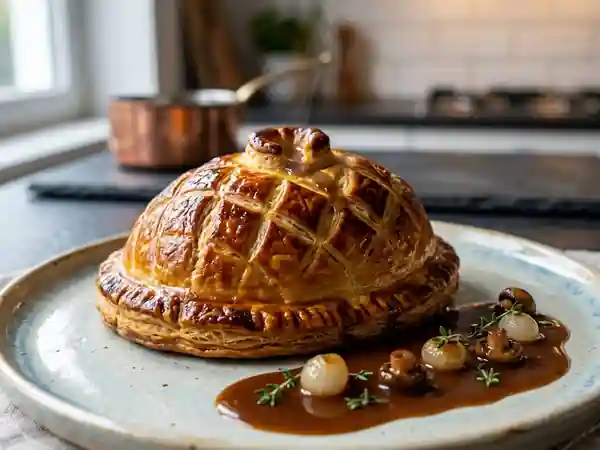 Coq en croûte feuilletée et champignons - Photo de présentation