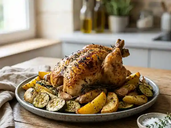 Coquelet rôti au thym et légumes fondants - Photo de présentation