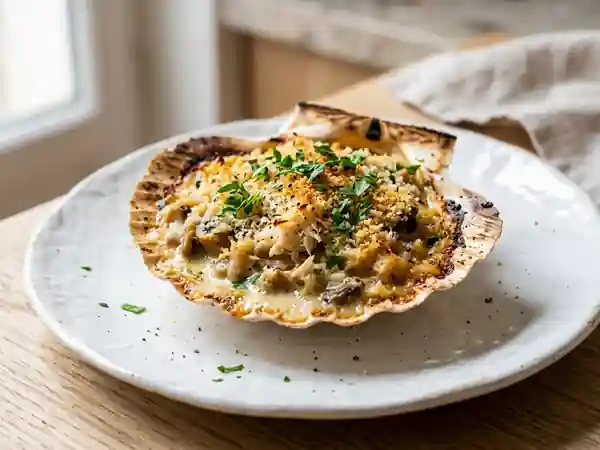 Coquilles de crabe gratinées au vin blanc - Photo de présentation