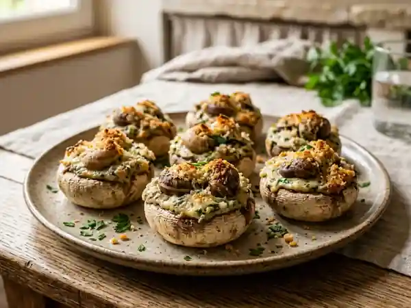 Champignons farcis aux escargots et crème aillée - Photo de présentation