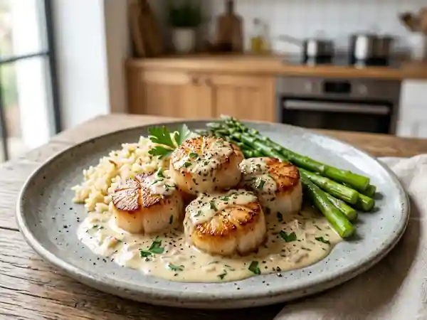 Coquilles Saint-Jacques à la Crème et au Vin Blanc : Recette Gourmande et Raffinée - Photo de présentation
