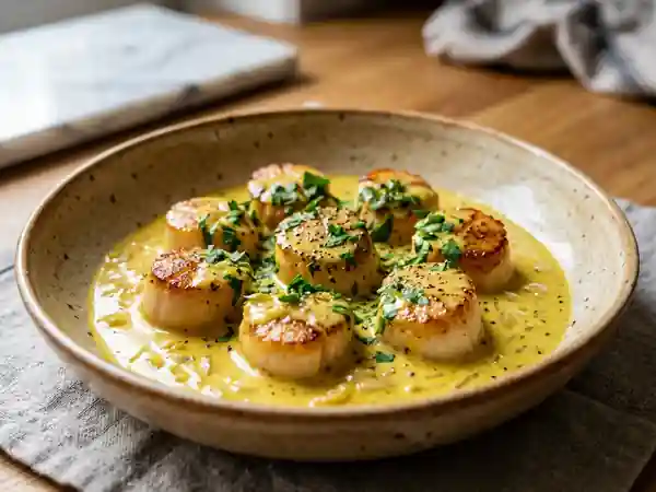 Coquilles Saint-Jacques au curry crémeux : recette raffinée et savoureuse - Photo de présentation