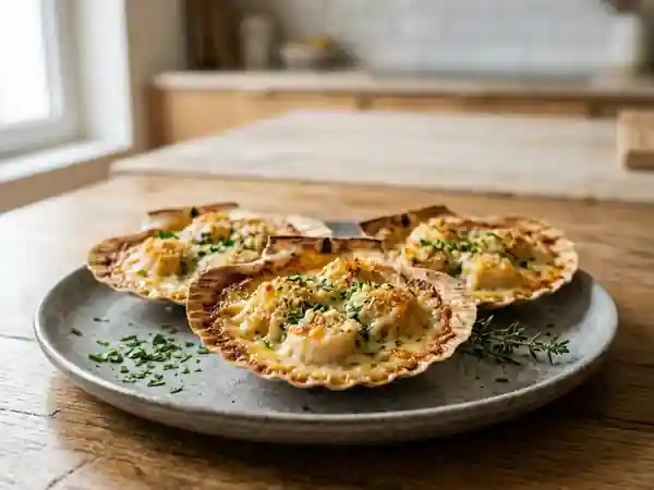 Coquilles Saint-Jacques Farcies et Gratinées à la Crème d'Ail et Persil - Photo de présentation