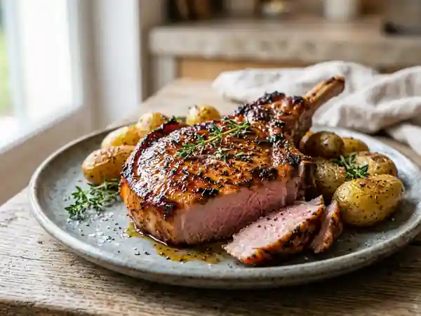 Côte de porc laquée au miel et thym - Photo de présentation