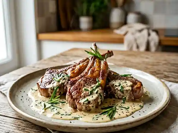 Côtelettes d'agneau grillées à la crème onctueuse d'estragon - Photo de présentation