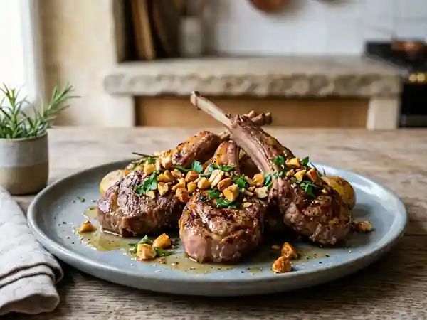 Côtelettes d'agneau grillées aux amandes croquantes et herbes fraîches - Photo de présentation