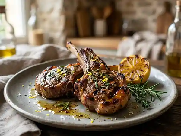 Côtelettes d’agneau grillées aux épices méditerranéennes savoureuses - Photo de présentation