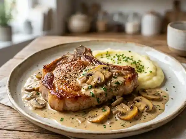 Côte de veau fondante et crème aux champignons - Photo de présentation