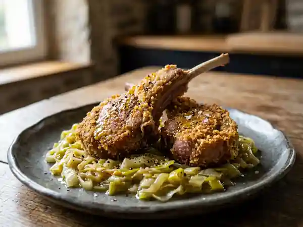 Côtes d'agneau croustillantes et poireaux fondants - Photo de présentation